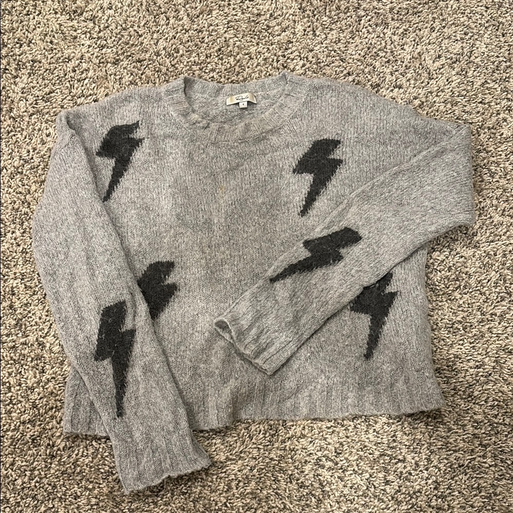 Rails Gray and Black Lightning Bolt Crew Neck Sweater